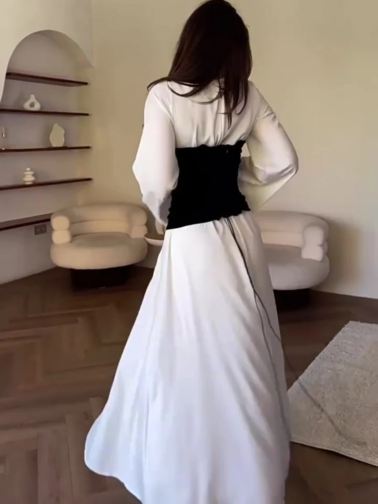 Eid Muslim Dress for Women Morocco Slim Fit Party Dresses Ramadan Lace-up Abaya Kaftan Islam Patchwork Dubai Arab Long Robe 2024