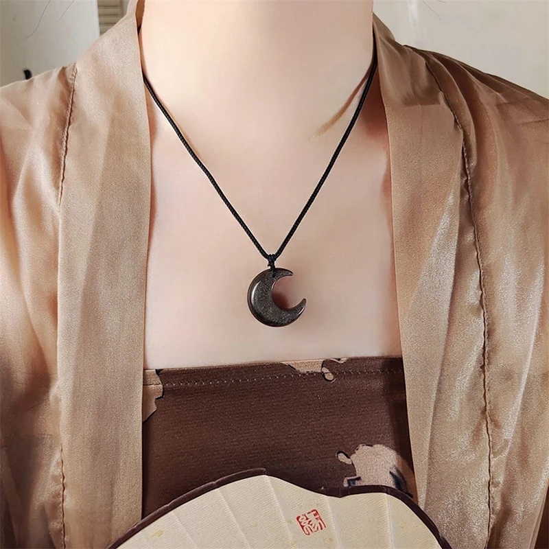 Chinese Style Fashion Retro Braided Rope Necklace Moon Pendant Necklace For Women Vintage Jewelry