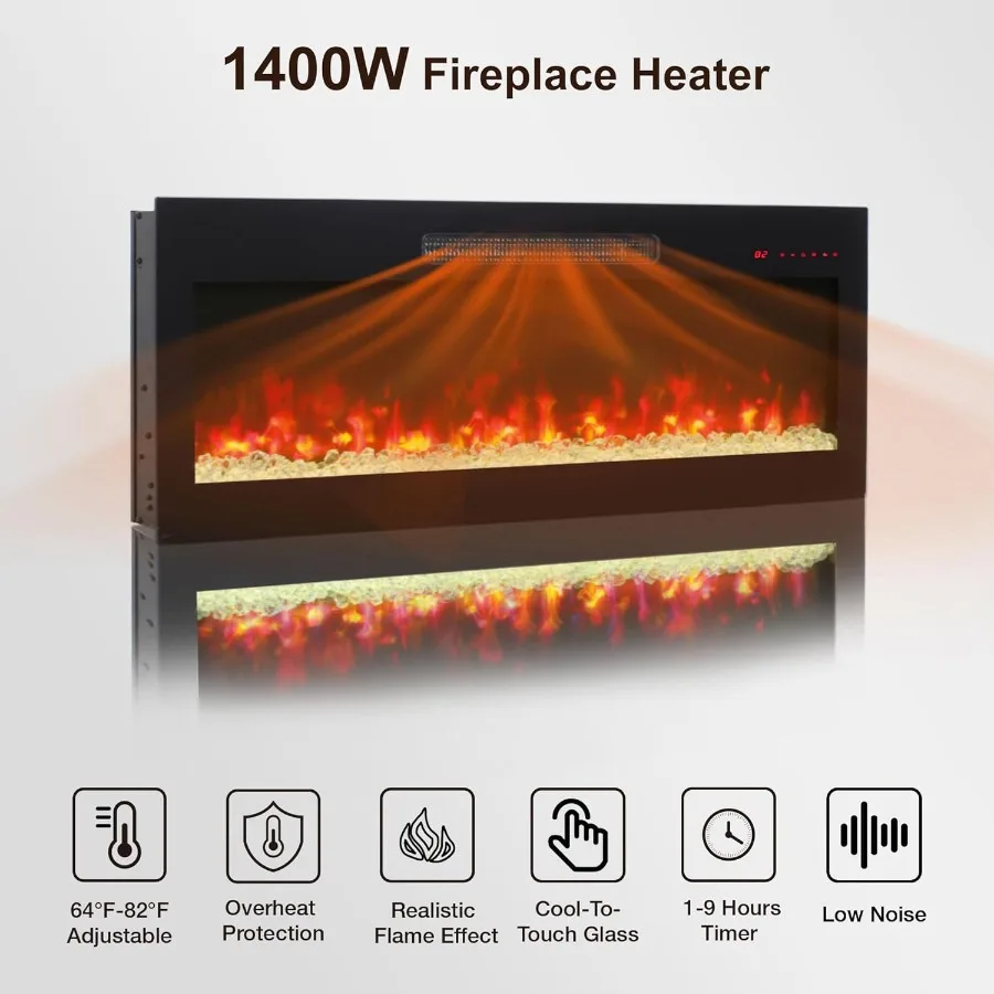 50 электрических каминов с 16 регулируемым пламенем для современной гостиной или спальни, настенная или встраиваемая установка, 1400 Вт, H