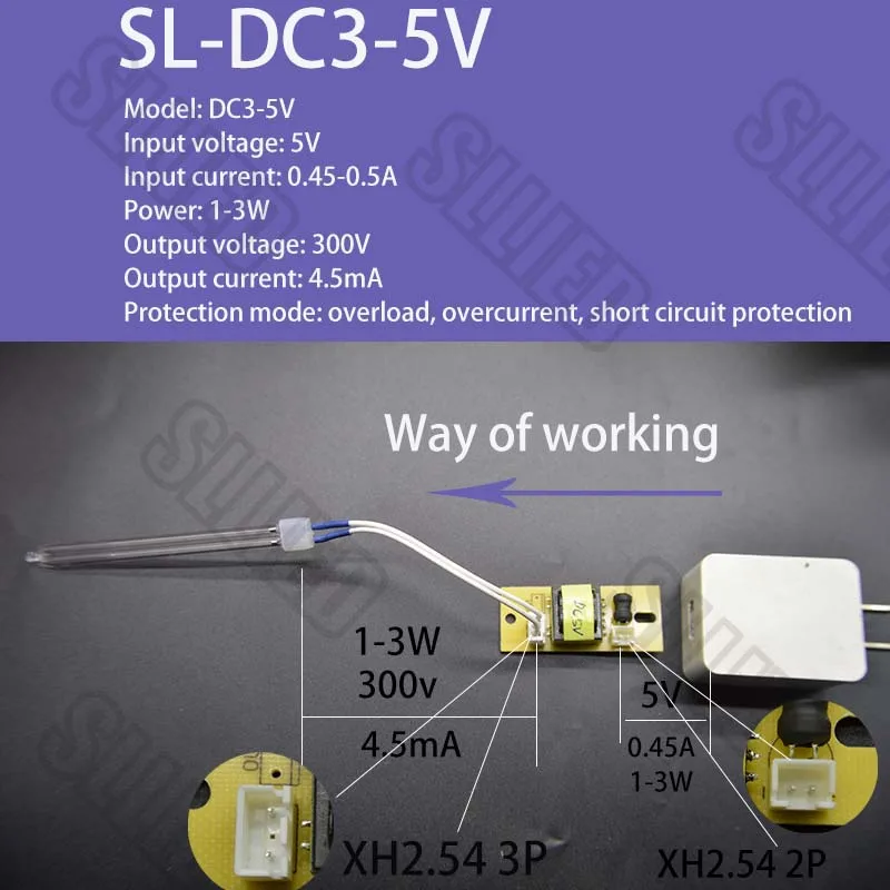 Imagem -05 - Lâmpada uv Driver Board Transformador Acessórios de Alimentação Balastro Eletrônico Função de Proteção contra Sobrecarga dc 5v 12v 5w