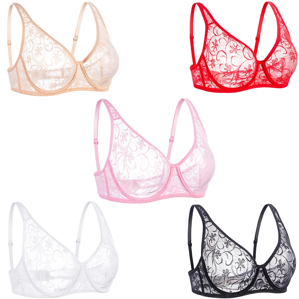 Bras For Womens Plus Size Lace Bra Underwire Female Underwear Embroidery Mesh See Through Sexy Lingerie Brassiere BH Tops