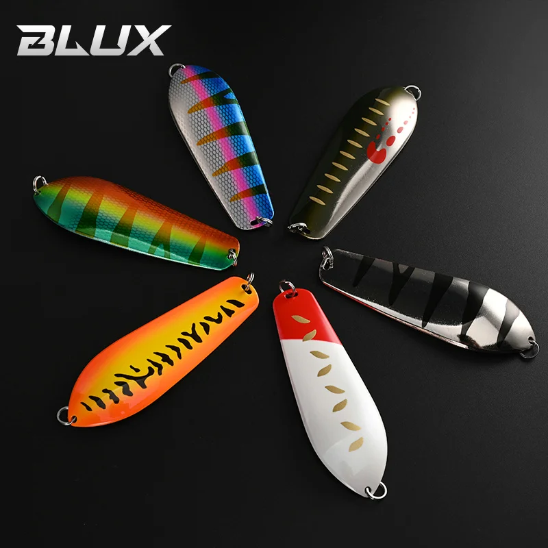 BLUX LUCIUS Legend Spoon Fsihing señuelo 34G 100MM fundición de latón puro curricán lento Metal Wobbler Pike Bass cebo aparejos de agua dulce