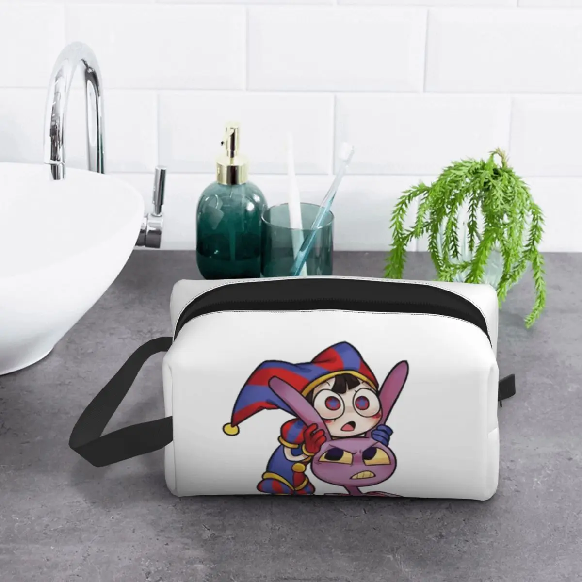 Pomni Tadc Jax The Amazing Circus Bolsa de maquillaje Organizador de cosméticos Almacenamiento Dopp Kit Neceser Bolsa de cosméticos Estuche para lápices
