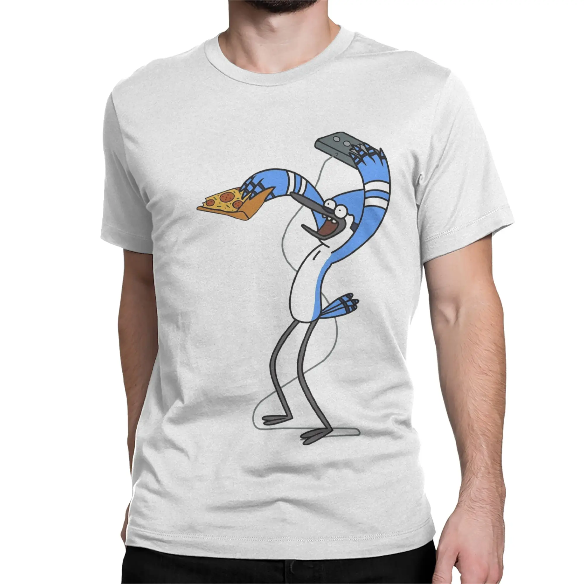 Mordecai Pizza & Video Game Men Women T Shirt Regular Show Tee Shirt Short Sleeve Crewneck T-Shirts Pure Cotton Summer Clothing