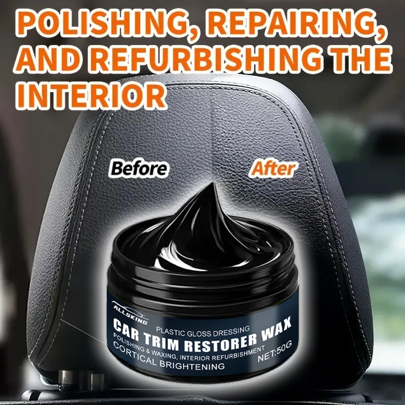 Rinnovatore e Lucidante per Plastica Auto – Cera Rinnovatrice per Pelle e Pannelli Auto, Agente Lucidante per Ripristinare la Lucentezza Nera
