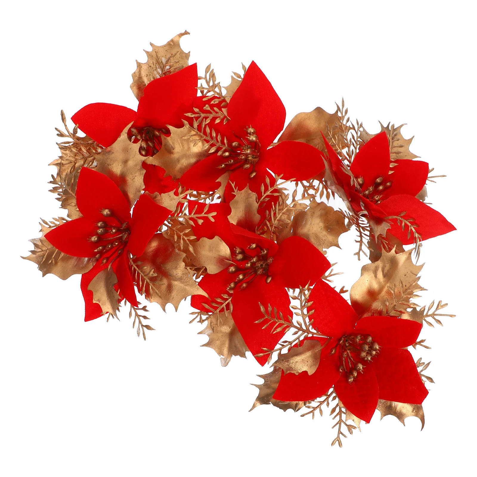 

6Pcs Christmas Flower Decorations Artificial Realistic Poinsettia Clips Red Glitter Floral Brooch Holiday Tree Wreath Decor