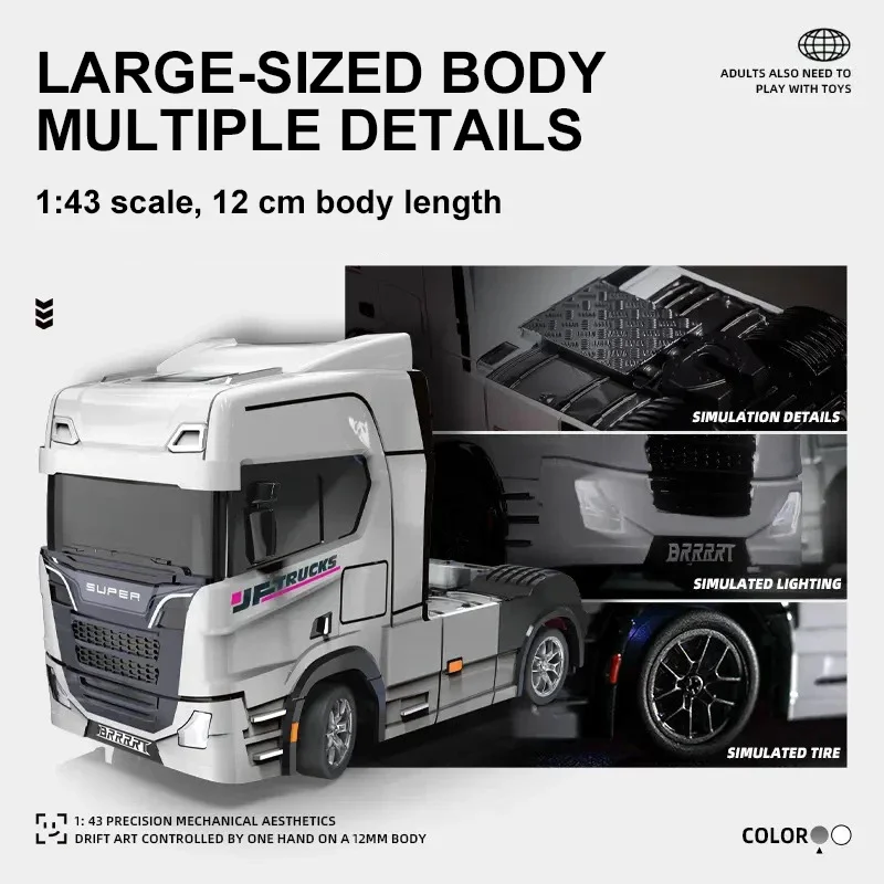 Caminhão de reboque de controle remoto 1/43 mini rc carro deriva brinquedo de mesa veículo de corrida interno brinquedos para meninos crianças presentes de natal