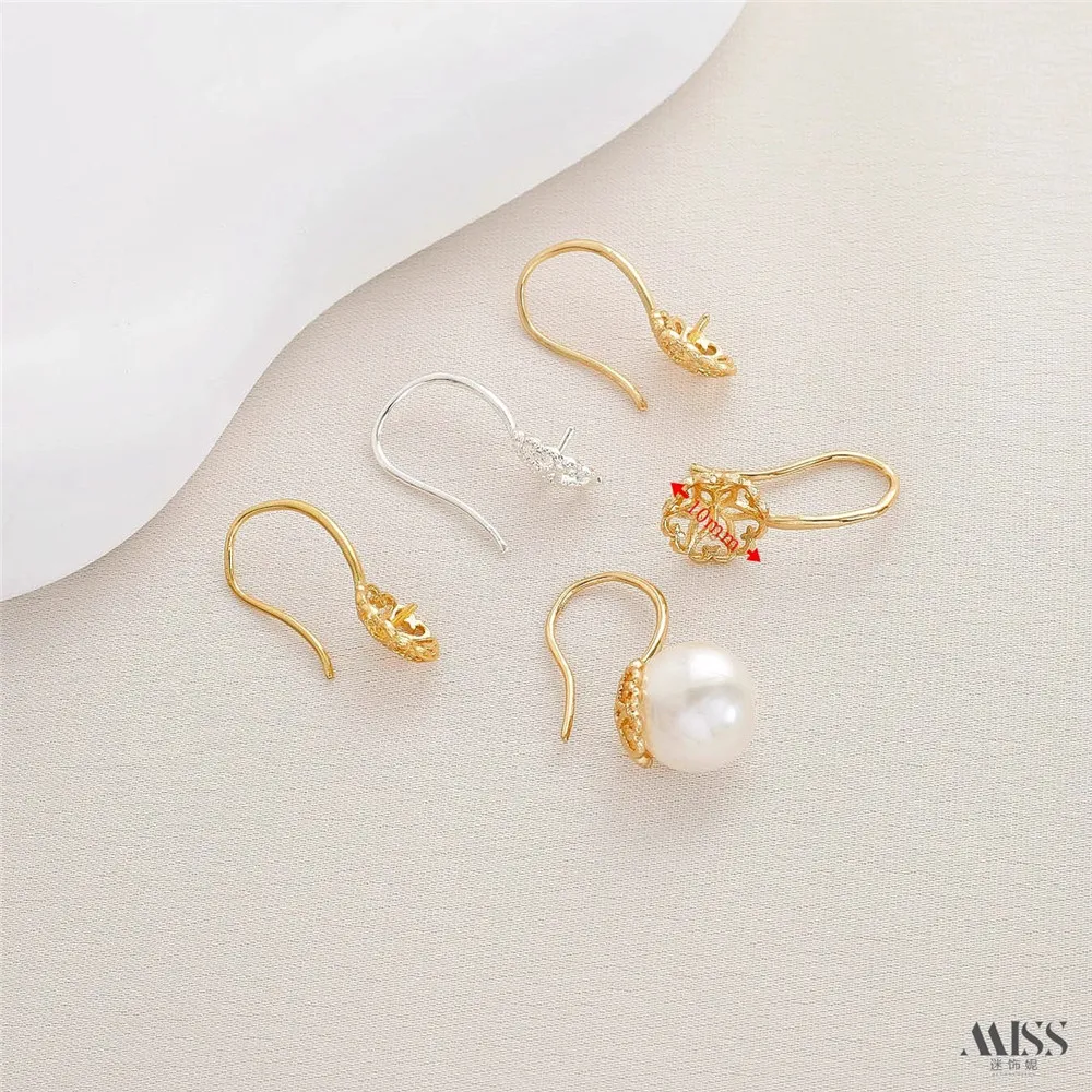 14K Gold-wrapped Retro Lace High Heels Flower-shaped Pearl Ear Holders DIY Handmade Earrings Ear Accessories