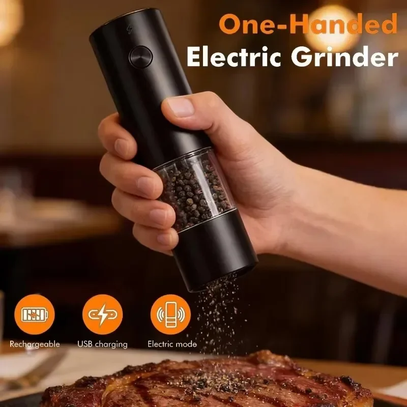 1pc/2pcs Mini USB Rechargeable Automatic Electric Salt Pepper Mill Adjustable Coarseness Portable Home Kitchen Spice Grinder