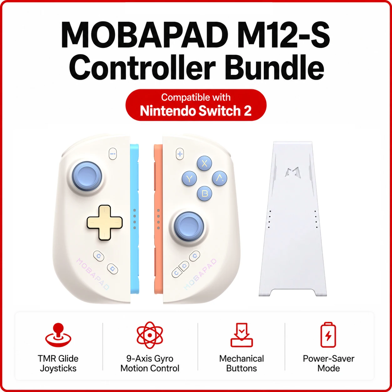 MOBAPAD M12-S gamecontroller voor Nintendo Switch 2 met mechanische knoppen, 9-assige gyro-bewegingsbesturing, energiebesparende modus joypad