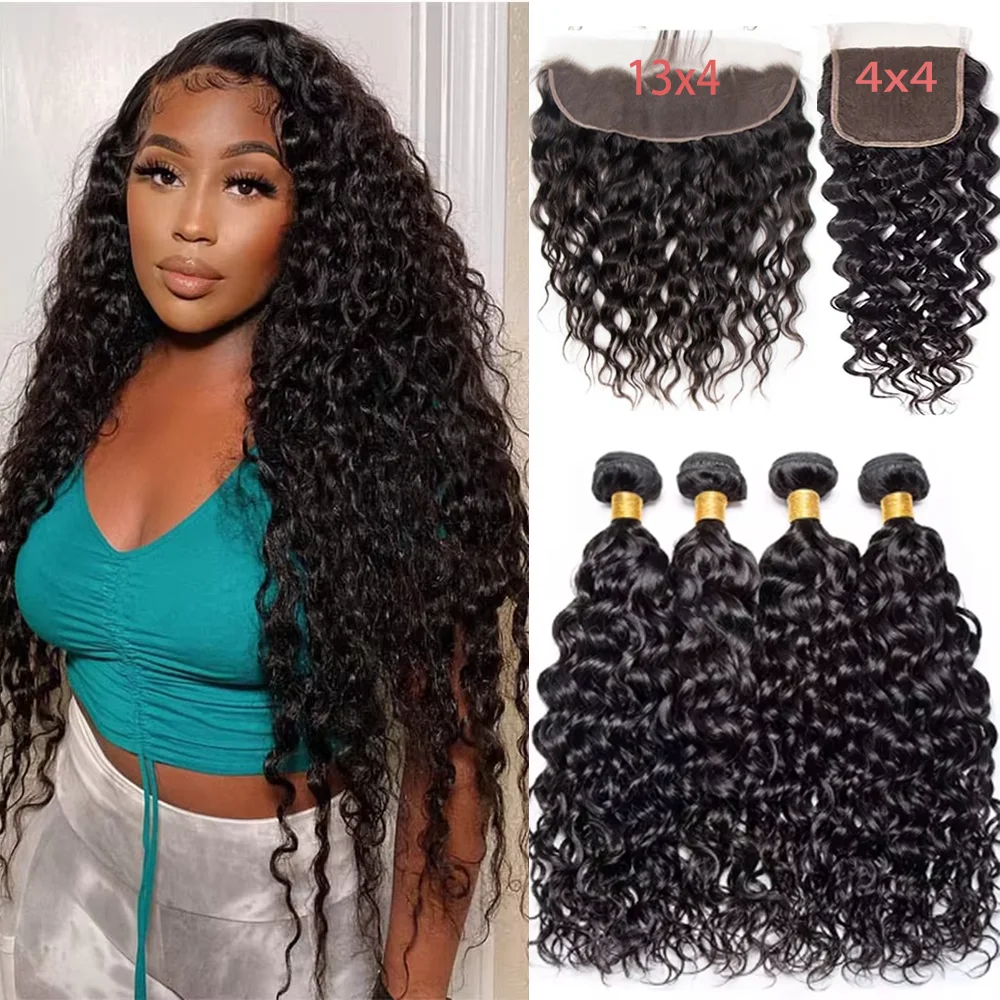 Extensions de cheveux humains brésiliens ondulés avec closure et frontal en dentelle pour femmes