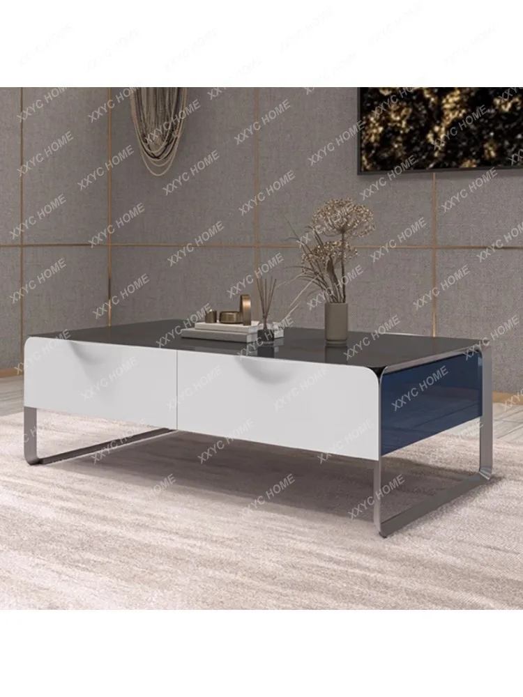 Italian Minimalist Rectangular Coffee Table Hong Kong Style Minimalist Tempered Glass Stainless Steel Tea Table