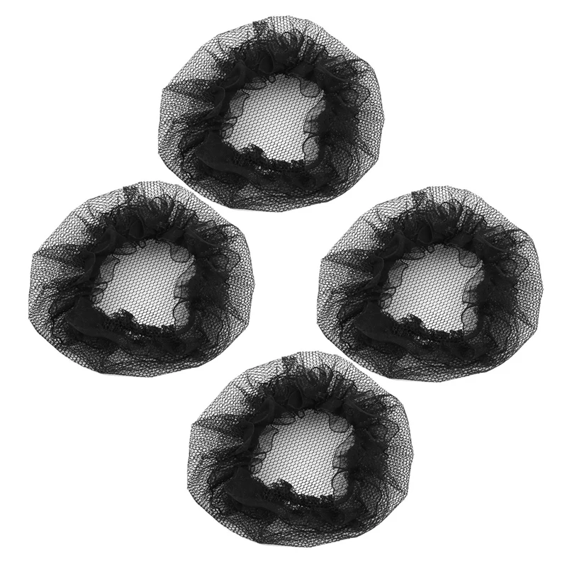نايلون شبكة الشعر للمرأة ، بسط الباليه كعكة ، أغطية الشعر ، أسود ، 4 قطعة
