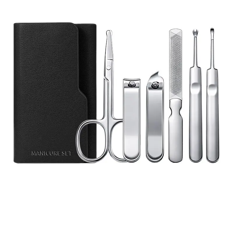 Manicure Set Personal Care Sets Nail Clippers Tools Stainless Steel Professional Nail Scissors Pu Case 6 Pcs Women And Men