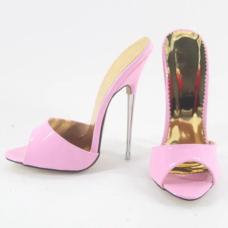 

FHC 16cm High Heels Sandals,Women Stage Show Summer Shoes,Shallow Out Slippers Mules,Peep Toe Slides,Pink,Customized Colors,