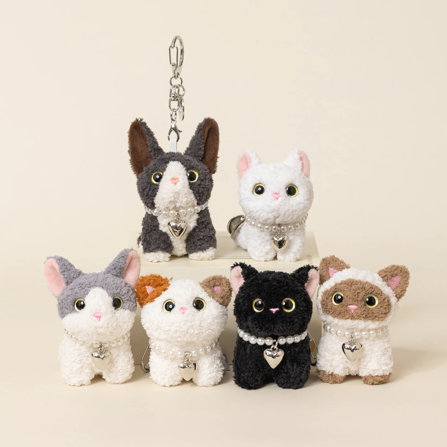 8cm Kawai Pet Cat Plush Toy Black Cat Siamese Kitten Calico Cat Doll Cat Pendant Key Chain Stuffed Toy Child Birthyday Gift