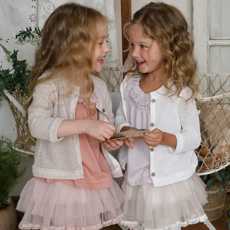 2026 Summer New Product Children's and Girls' Lace Knitted Thin Sunscreen Shirt Air Conditioning Shirt