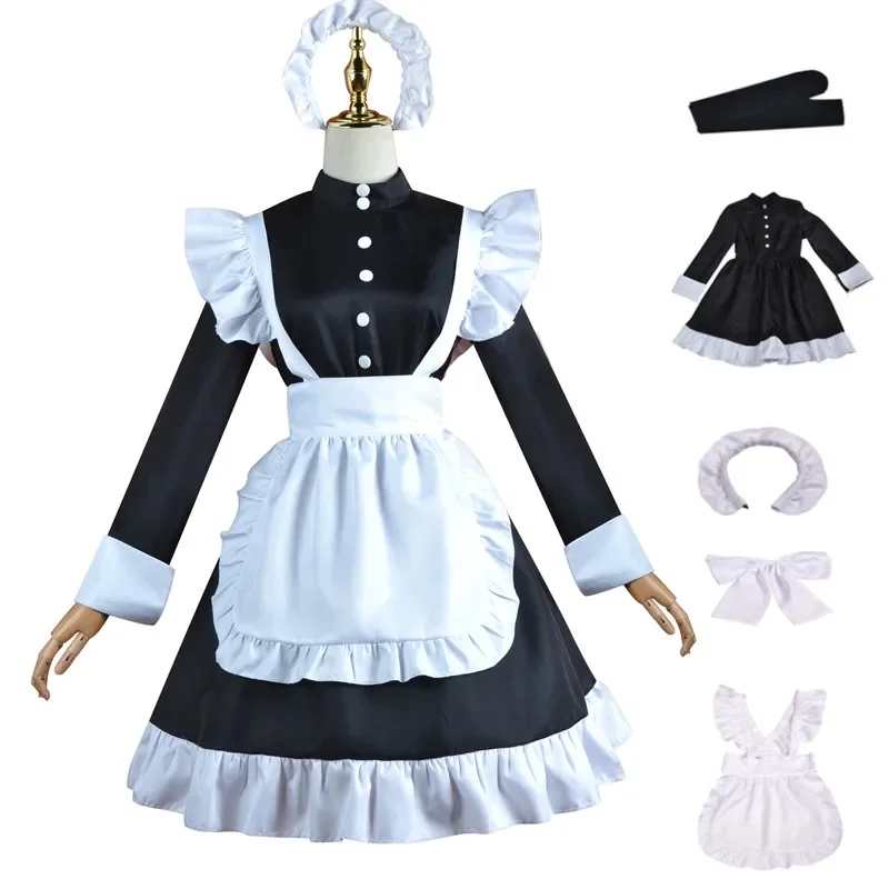 Anime Een Dienstknecht Cosplay Kostuum Zwarte Rok Strik Schort Hoofdtooi Knie Sokken Man Vrouw Volwassen Halloween Kawaii Lolita Meid Jurk