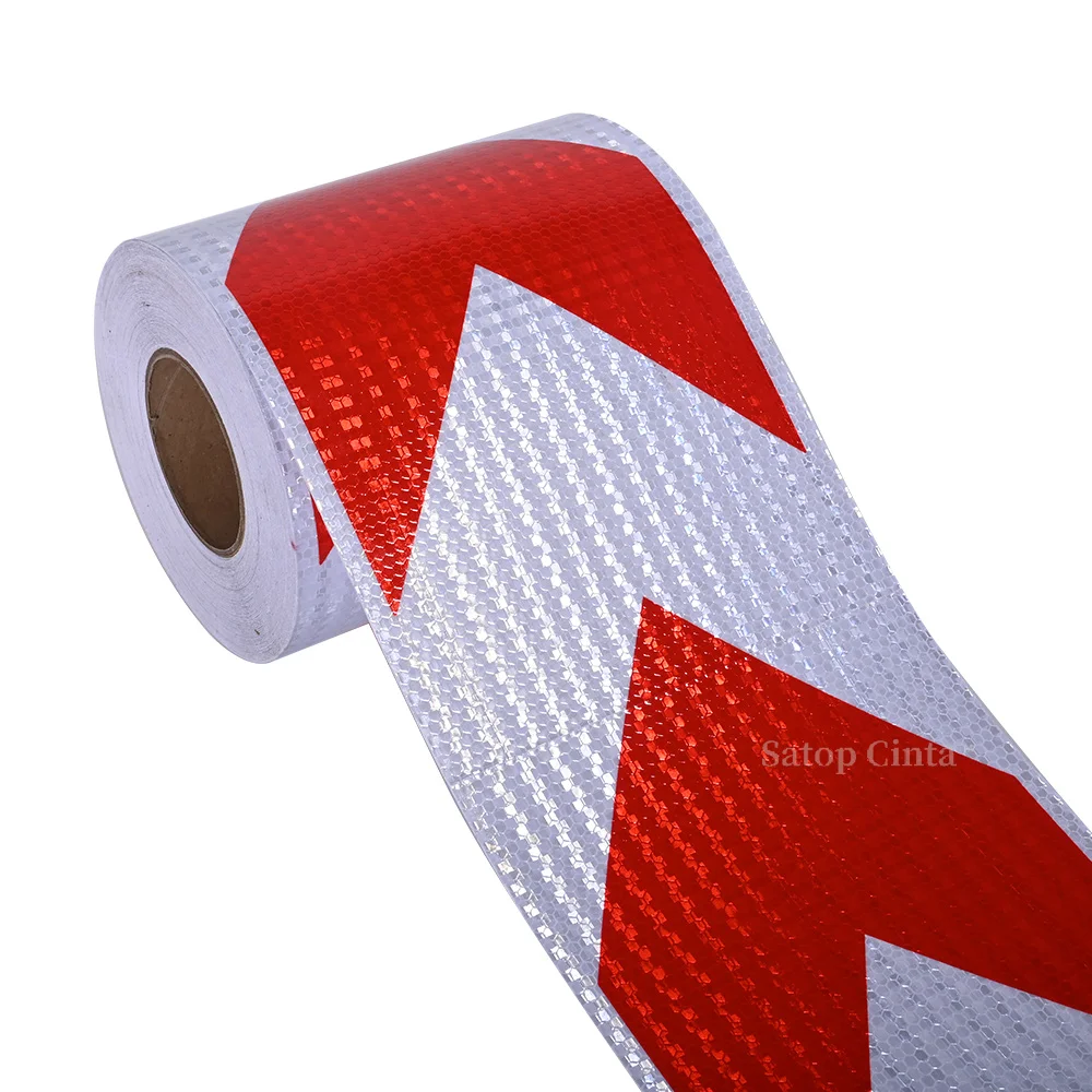 20cm*5m Arrow Self-Adhesive Reflective Strip Stickers White-Red Road Warning Waterproof Tapes Decoration Film For Trucks Parking