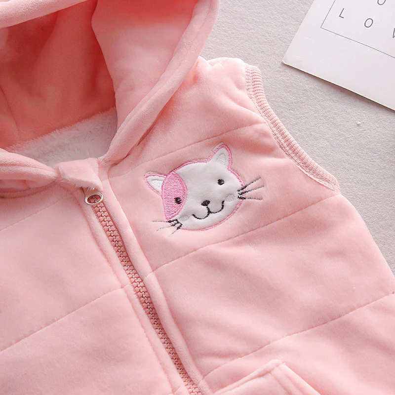 Kinder Mädchen 3-teiliges Set: Fleece-gefütterte Patchwork-Katzen-Hoodie-Weste, Pfoten-Hose, warmes Winter-Set für Kinder 80-120 – Detail 4