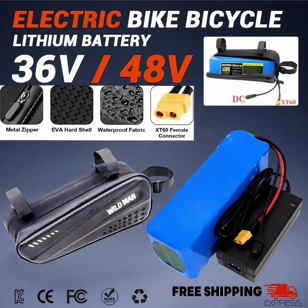 

Rechargeable Lithium Battery Pack 36V/48V 10Ah/12Ah/14Ah (10S3P/13S3P), with Waterproof Bag, for 500W Power Scooter &Bicycle.