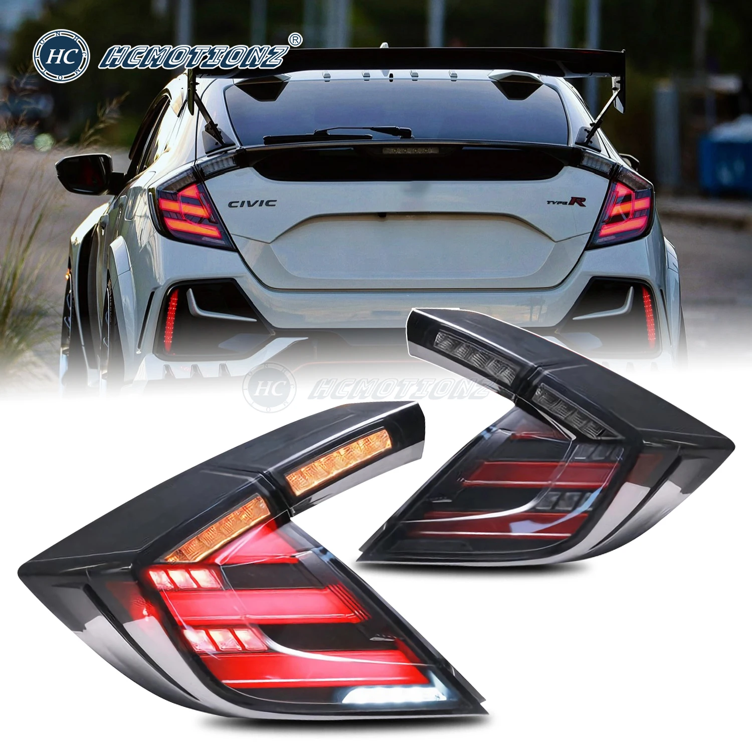 

HCMOTIONZ Tail Light for Honda Civic 2016-2020 LED Hatchback DRL Animation Lighting System Car Rear Lamps Assembly FK7 FK8