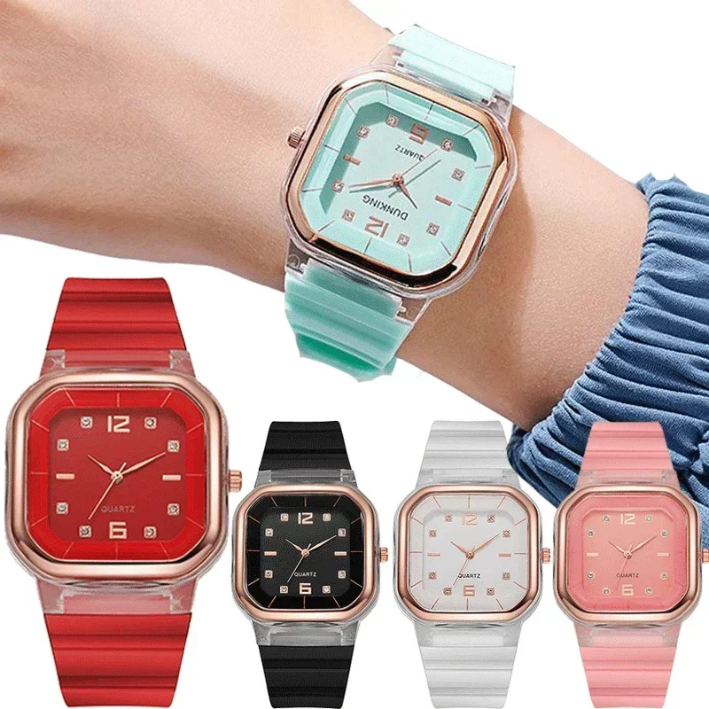 Candy สีซิลิโคนสแควร์ Quartz นาฬิกาผู้หญิงที่เรียบง่ายกีฬา Jam Tangan Digital หญิงนาฬิกาแฟชั่นผู้ชาย