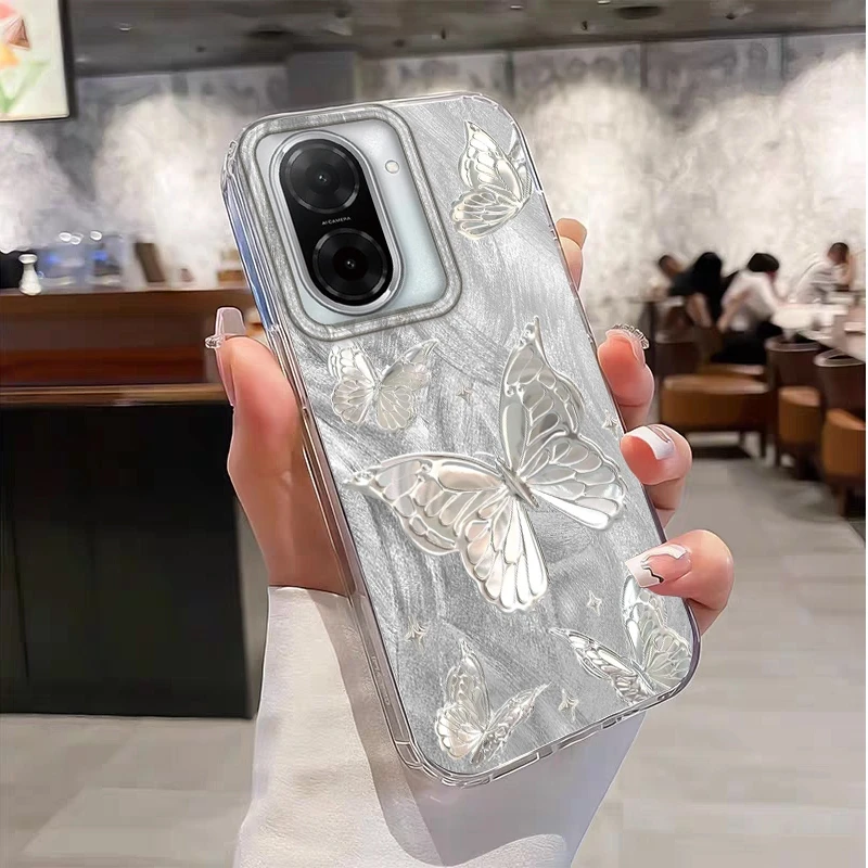 샤오미 레드미 14C 13C 10 9A 9C 노트 14 13 12 11 10S 9 8 Pro Plus A5 A4 A3 A2 A1용 고급 나비 소녀 여성 케이스