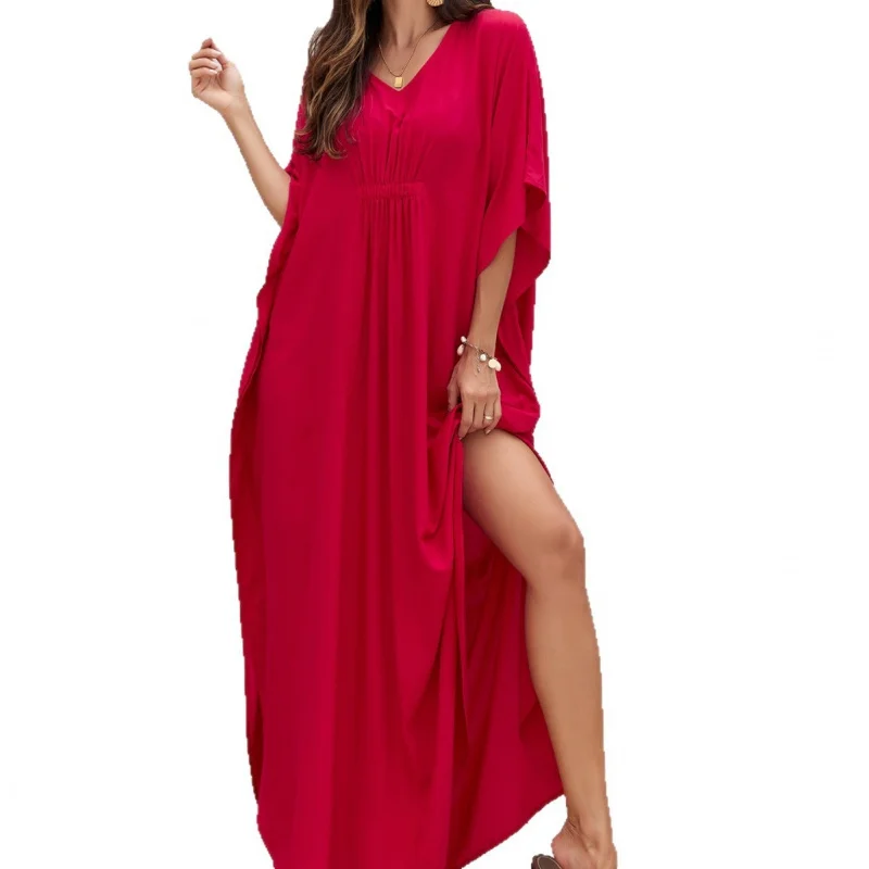 Beach Sarong Cover Up 9 Colors Solid Elegant Long Dress for Women Summer Vacation Bikini Sun Protection Swimwear