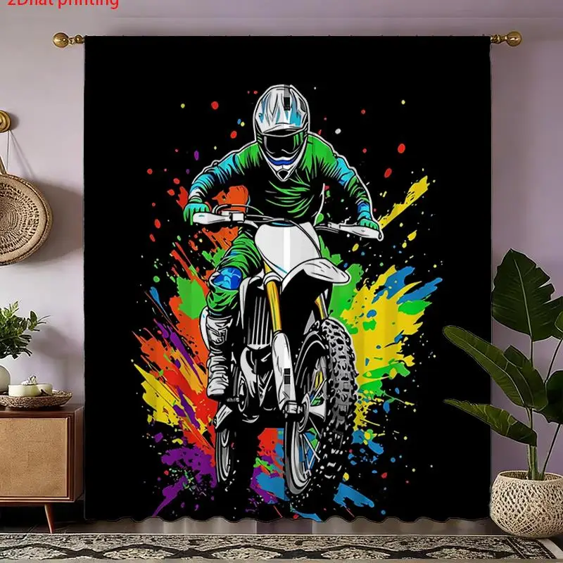 Vibrant graffiti motorcycle biker ride art curtain panel 2pcs modern pop culture home decor backdrop streaming curtain