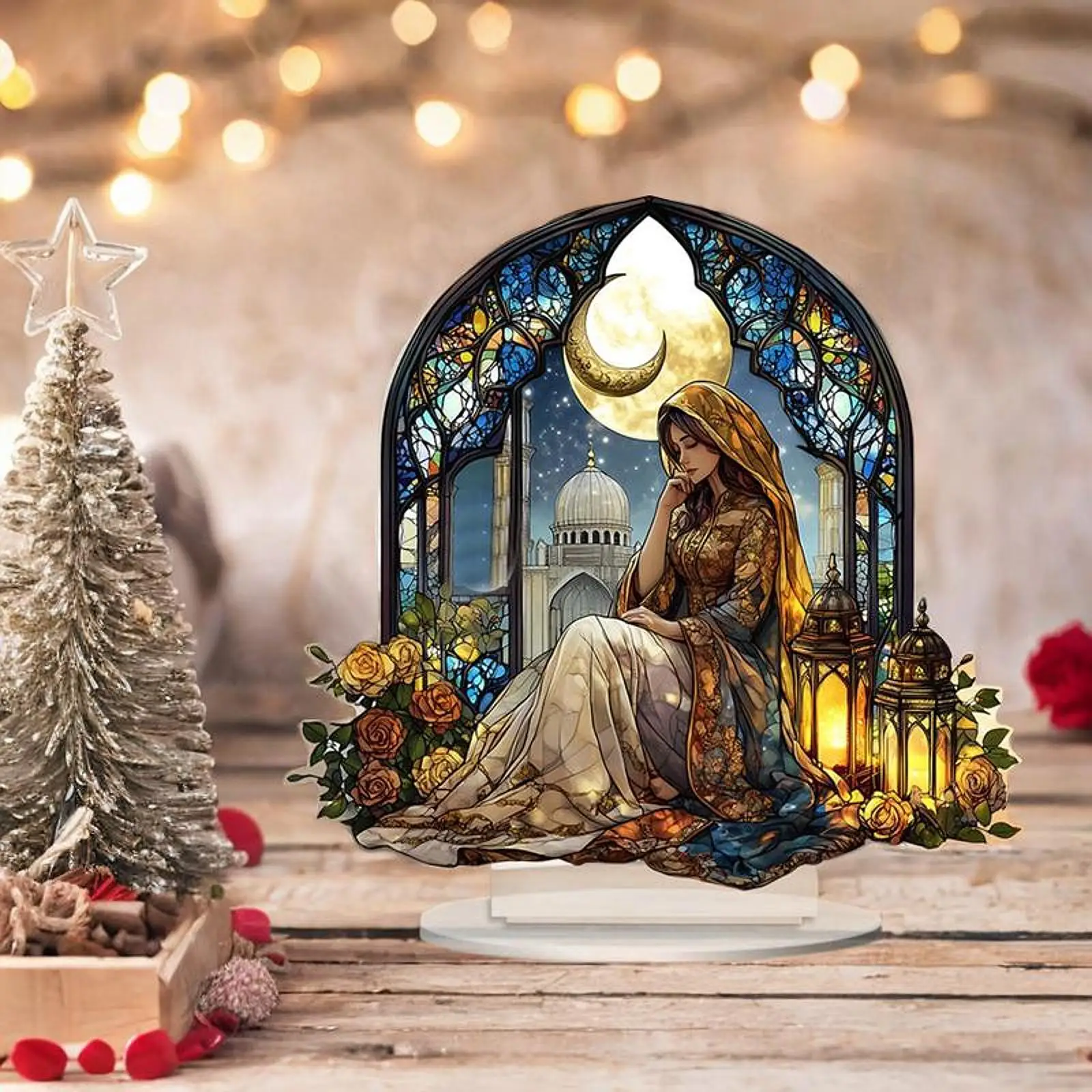 Decoração acrílica deusa da lua, decoração de festa, atmosfera festiva atraente, única, fácil instalação, display de mesa para canto