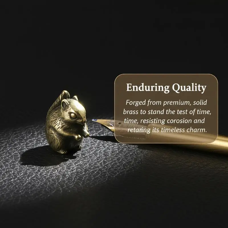 Mini Brass Squirrel Figurine Antique Solid Metal Statue Cute Desktop Ornament for Bedroom Decor Gift for Squirrel Animal Enthus