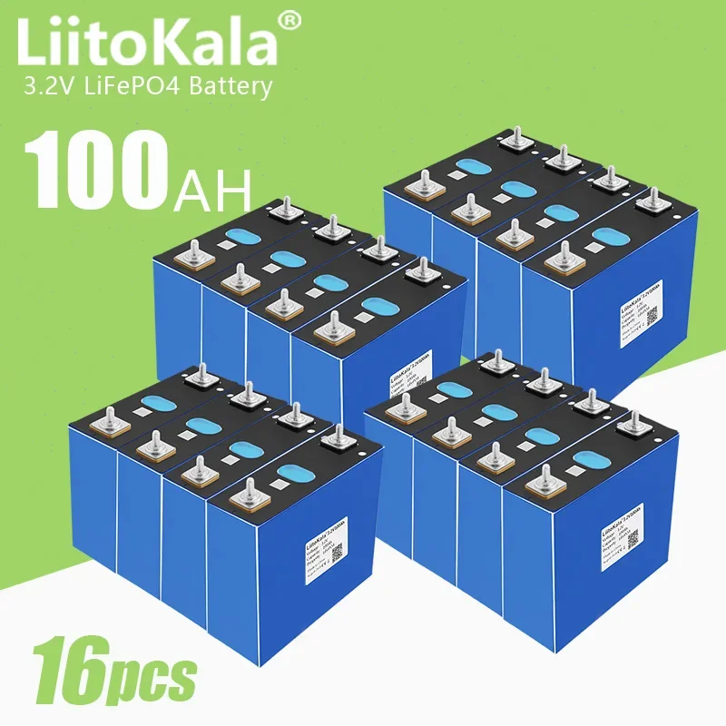 

16pcs LiitoKala 3.2V 100Ah Grade A Lifepo4 Rechargeable Cell 12V 24V 48V Yacht RV Energy Storage Power Tools EU US TAX FREE