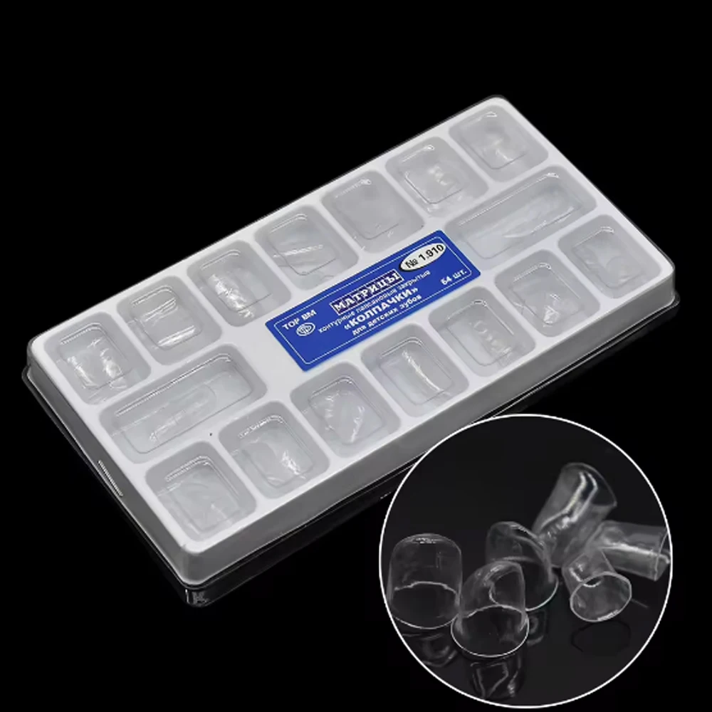Crowns Transparent Temporary Preformed Molar Dental Anterior Posterior Teeth Deciduous 64pcs/Box Child Adult Kids Matrix Kit