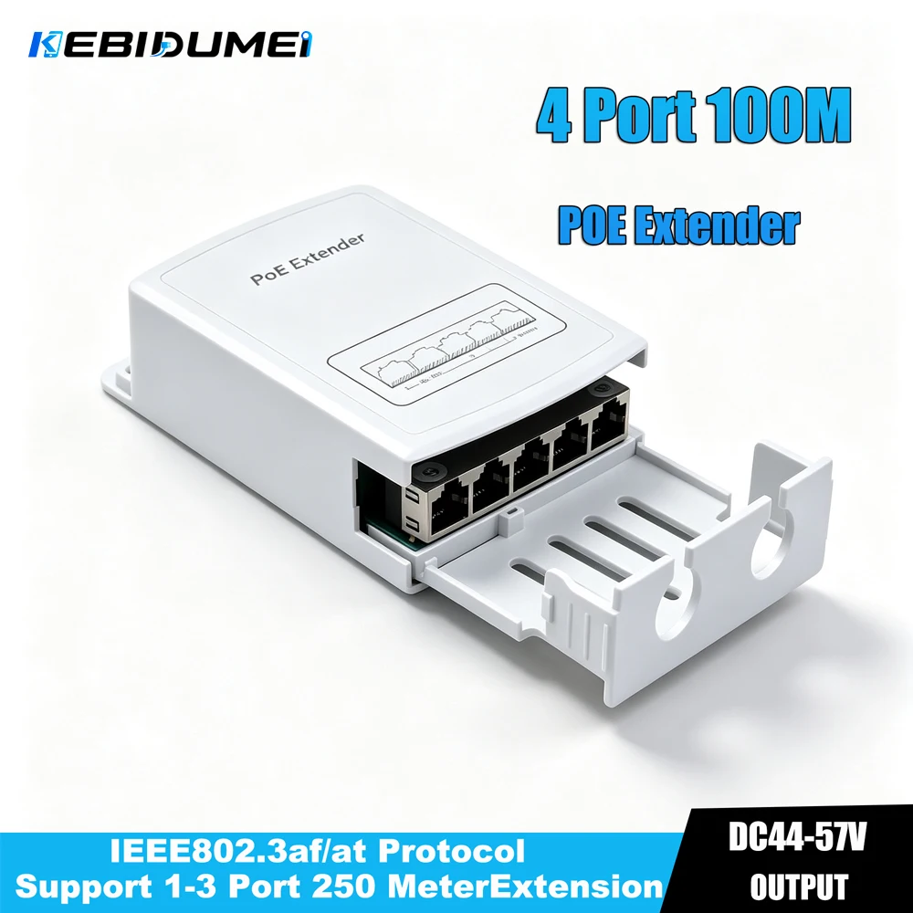 KEBIDUMEI 4 Port POE Extender 100M Outdoor Rainproof POE Repeater IP30 VLAN 44-57V 30W for POE Camera Wireless AP