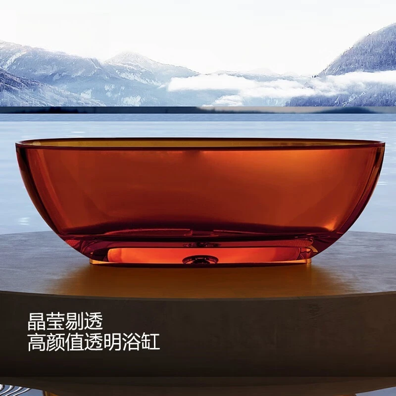 Transparent resin bathtub home independent small apartment colored crystal glass thick edge