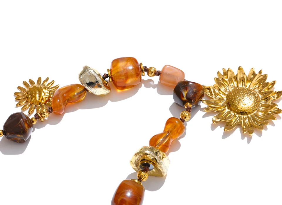 Yhpup 76 + 6 cm Acryl Kunststoff Perlen Kette Sonnenblumen Anhänger Lange Halskette Edelstahl Handgemachte Charme Schmuck Großhandel 2025 – Detail 2