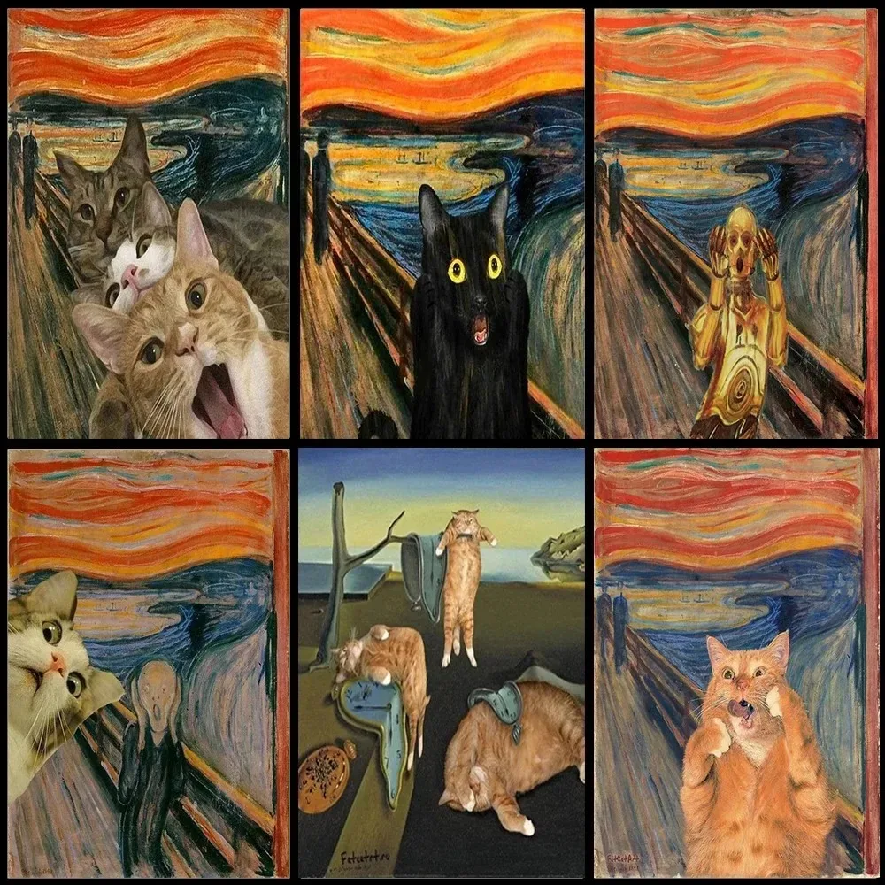 The Scream By Edvard Munch Norwegian Writer Creative Graffiti Cat Canvas Painting Abstract Art Poster Print Wall Room Home De