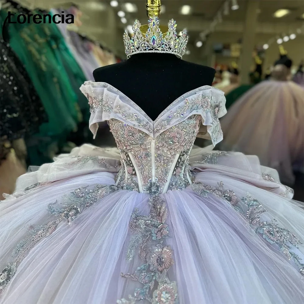 Lorencia-vestido De quinceañera púrpura, vestido De baile con cuentas De cristales, Apliques De encaje, corsé mexicano dulce 16, 15 Años, YQD677