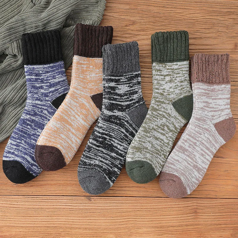 3 Pair Winter Men\'S Merino Wool Socks Harajuku Retro Extra Thick Thermal Cashmere Socks High Quality Snow Socks