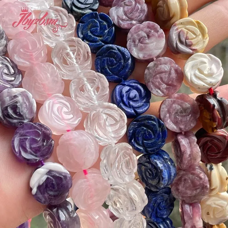 14mm Flower Double Carved Natural Stone Spacer Bead for DIY Accessories Charm Pendant Necklace Bracelet Jewelry Making 15\