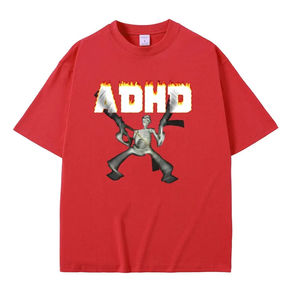 Adhd Skeleton Funny Meme T Shirt Humor Horror Skull Graphic Tshirt Men Fashion Brand Tees Male Hip Hop Vintage Oversize T-shirts