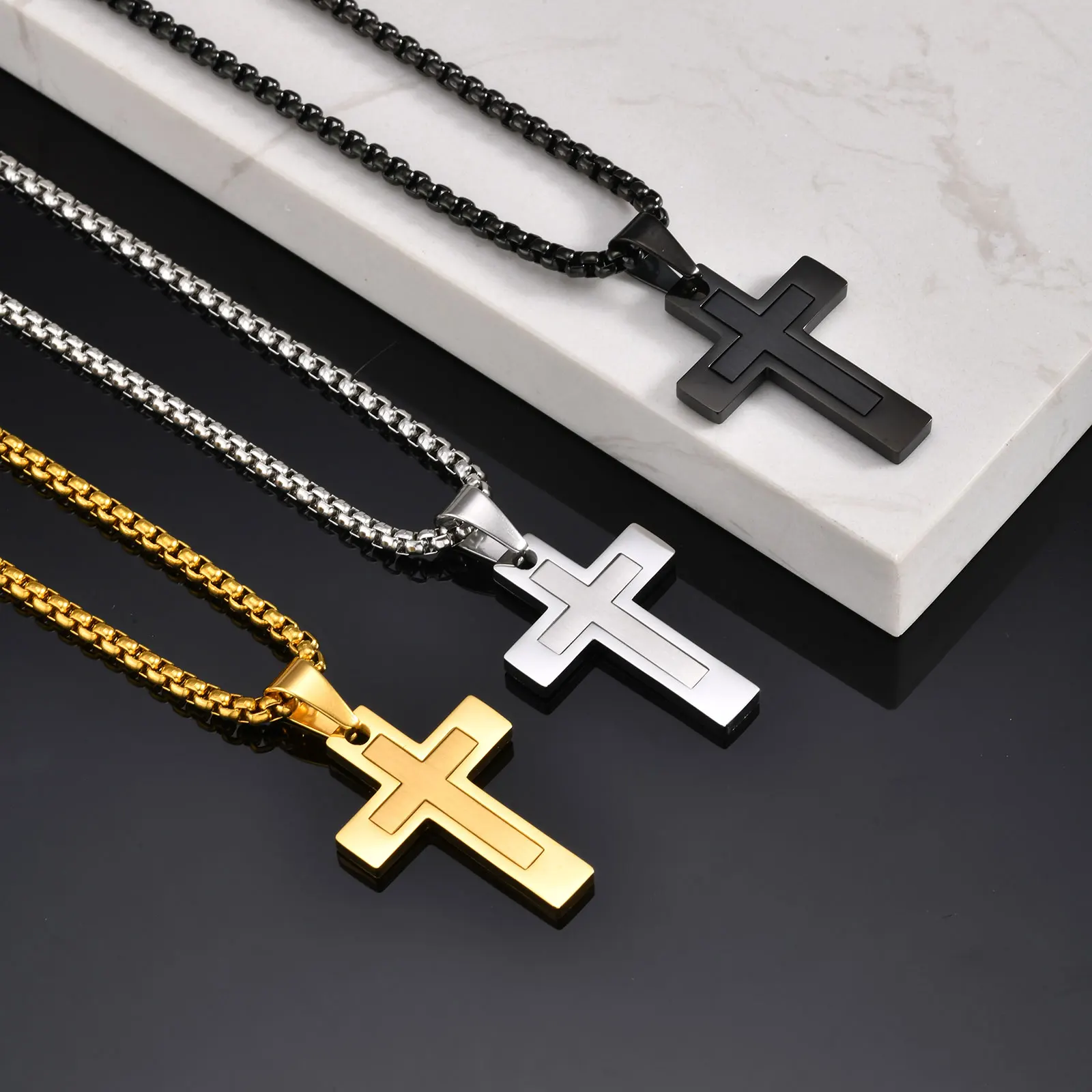 

Cross Pendant Necklaces for Men Boys,Waterproof Stainless Steel Necklace,Christian Religious Faith Prayer Jewelry Gift