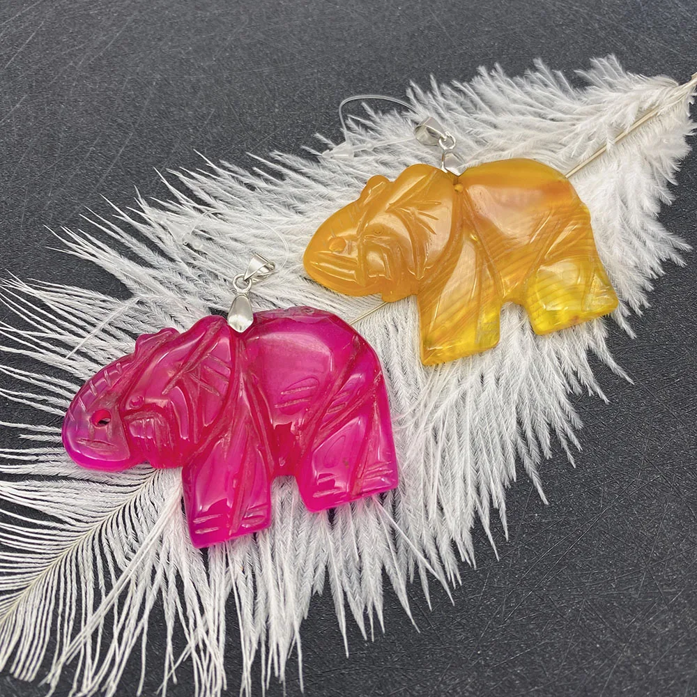 

Animals Shape Agate Natural Stone Pendants Carved Multicolor Elephant Shape Charms Necklace Jewelry Accessory 1 Pc For Gift