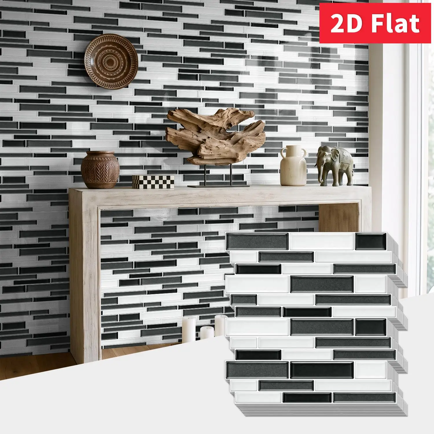 Black White Subway Peel and Stick Tile 12×12 Inch Thick Foam Wall Sticker Waterproof Kitchen Backsplash