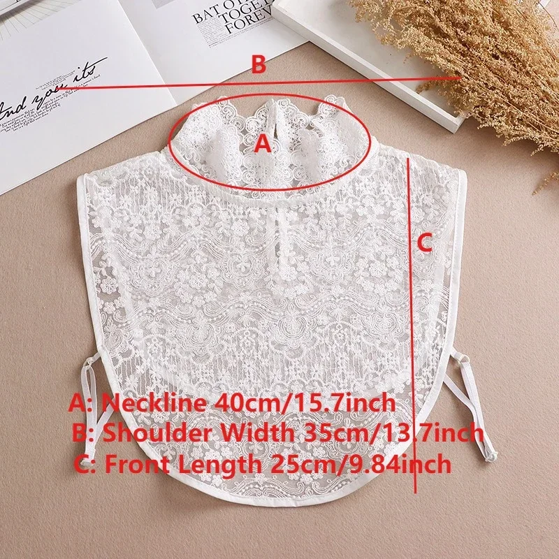 우아한 레이스 꽃무늬 가짜 칼라 여름 드레스 반소매 탈부착 가능한 러플 장식 칼라