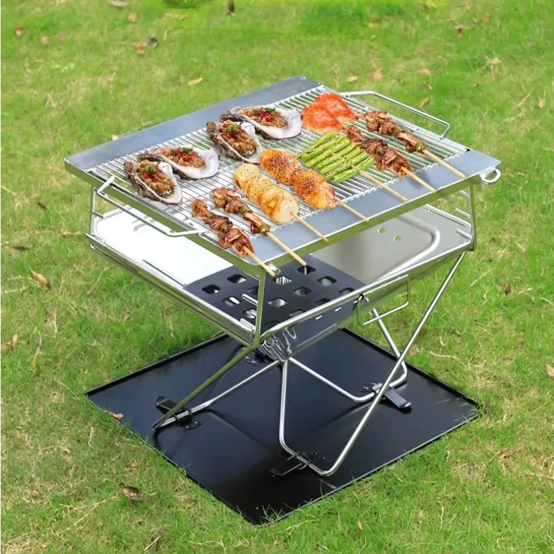 

Portable Folding Wood Burning Fire Stove Foldable Stainless Steel and Iron Outdoor BBQ Barbecue Camping Charcoal Grill Fire Pit