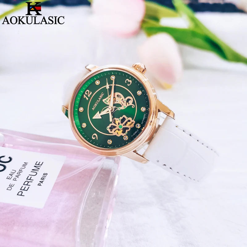 AOKULASIC Women Automatic Mechanical Watches Elegant Casual Waterproof Clock Watches Luxury High Quality Business Ladies Watches