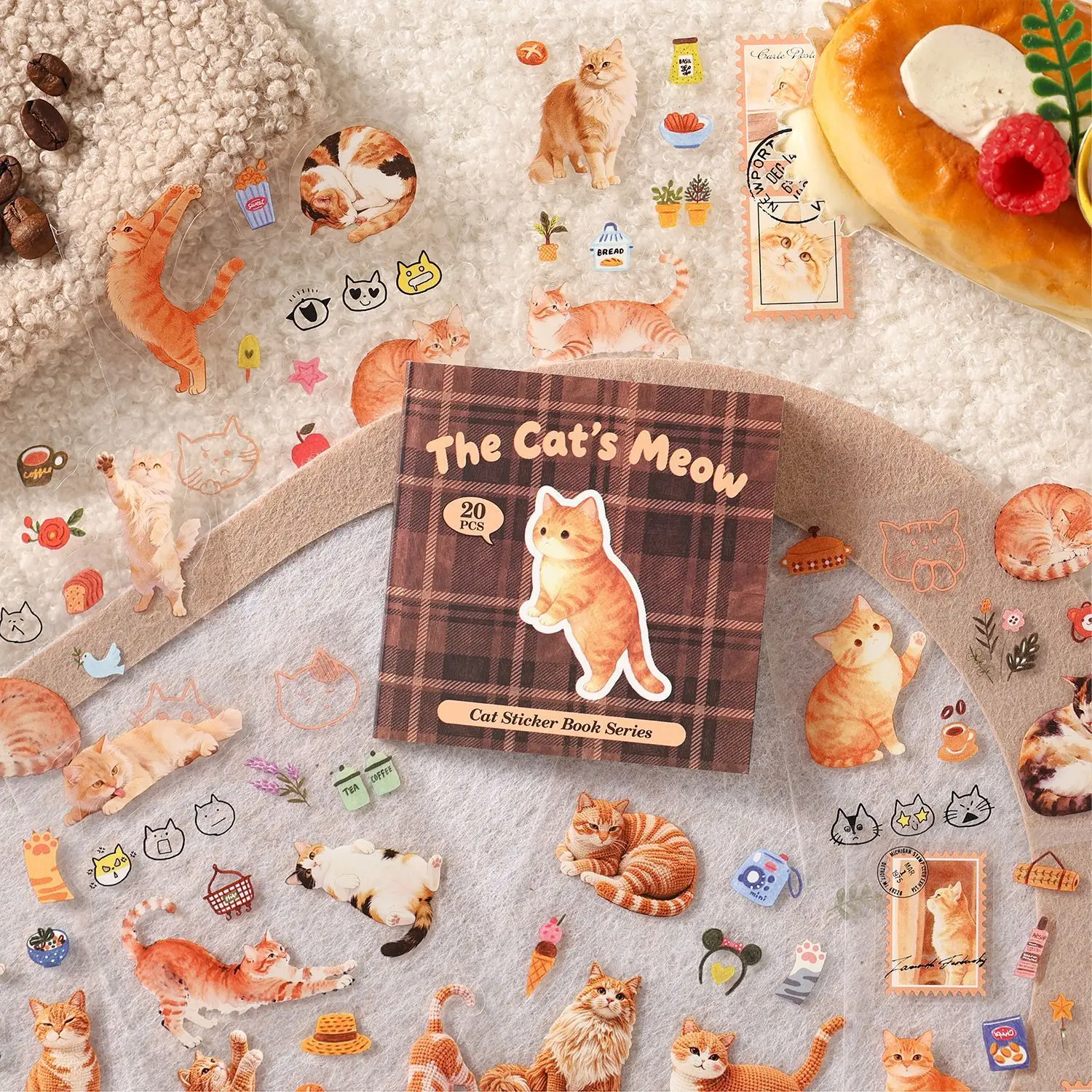 20pcs Stickers Book Cute Cat Store Animal Film Die-cutting Sticker Book Diy Handmade Scrapbook Aesthetic Stationery