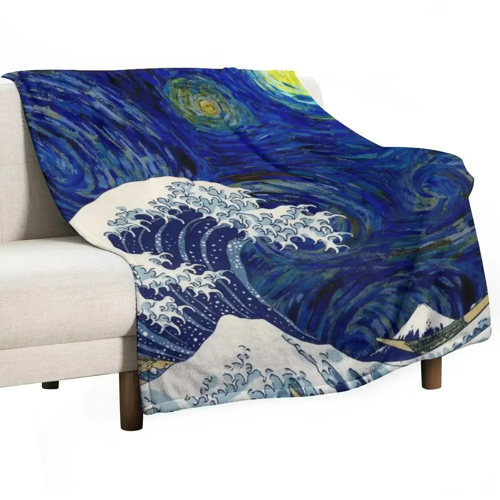 The Great Wave off Starry Night Throw Blanket Decorative Sofa Retros Plush Thermals For Travel Blankets